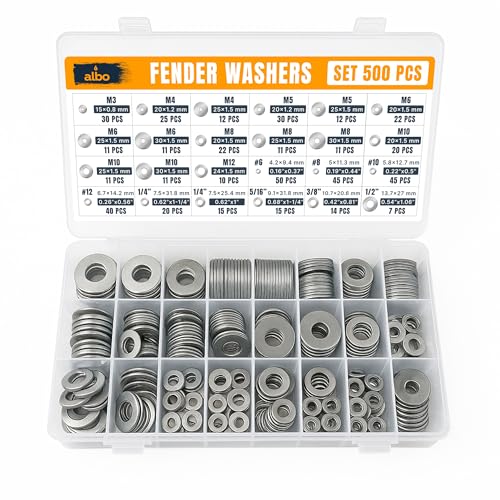ALBO 500 Pcs 304 Stainless Steel Fender Washers, M3-M12 & SAE Sizes - size: Assorted Sizes - 500pcs