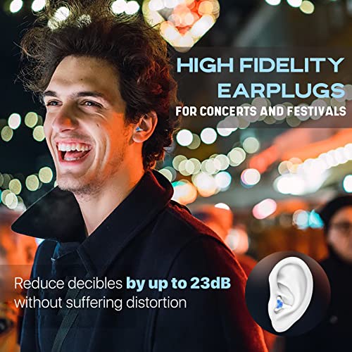 Concert Ear Plugs 2 Pairs, Noise Reduction Music Earplugs for Musicians, DJs, Festival, Raves, Loud Events, Hearing Protection for Adult/Kids 12+, incl Lanyard & Aluminum Case - color: White+blue