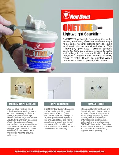 Red Devil 0549 ONETIME Lightweight Spackling Patch-A-Wall Kit, 1/2 Pint, Made in USA - size: Pack of 1, style: Kit