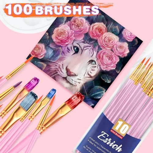ESRICH 100PCS Paint Brushes, Paint Brush for Acrylic Painting - color: Pink, size: 100