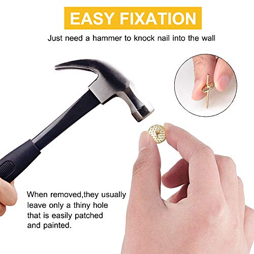 60pcs Picture Hangers, 20lbs Picture Hanging Hooks, Iron Alloy Nail Hooks, Professional Plaster Picture Hanging Kit on Wooden/Drywall Hanging Hardware for Clock,Mirror,Jewelry Golden - size: 20LBS
