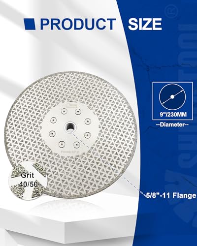SHDIATOOL 9 Inch Diamond Grinding Disc for Granite Marble Single Side Coated Diamond Cutting Wheel with 5/8-Inch-11 Arbor - size: 9" Single(Thread:5/8"-11)