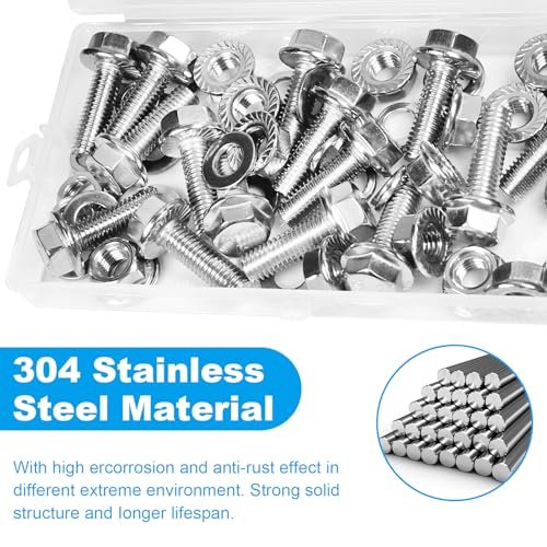15 Sets M8-1.25 x 25mm Flanged Hex Head Bolts and Nuts Kits - size: M8-1.25 x 25mm