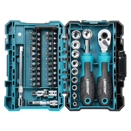 LIBRATON 1/4" Dr Mini Socket & Ratchet Wrench Set with Bits, 4-13mm Socket