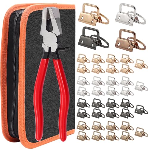 weideer 40 Sets Key Fob Hardware with Key Fob Plier Tools Bag, Glass Running Pliers for Wristlet Key Fobs/Key Lanyard/Key Chain Hardware Install - color: Red+key Fob+plier+bag