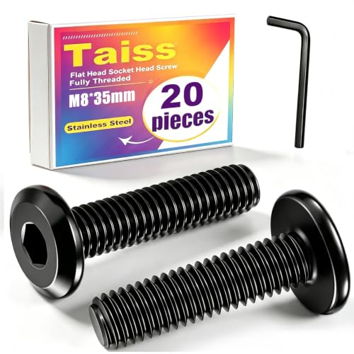 Taiss 20pcs M8 x 35mm Flat Head Socket Head Screw Furniture Bolts,Furniture Screws Stainless Steel 18-8(304),M8 Bolts Black Zinc Plated Fully Threaded,Countersunk Connector M8 Screws with Hex Spanner - size: 20PCS M8x35mm