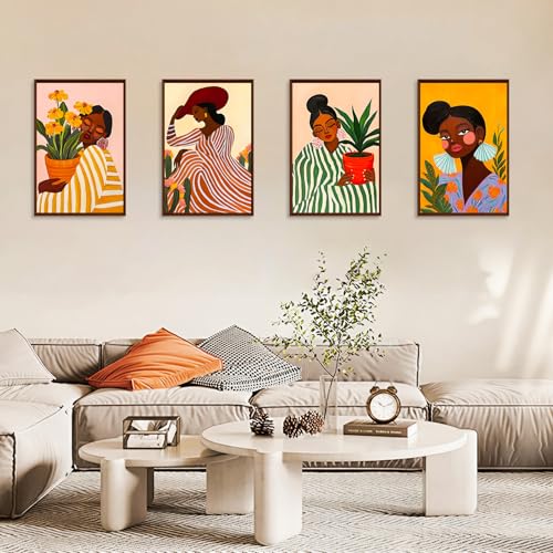 Okarina 4 Pack Paint by Numbers Kit for Adults with Frame, African Women - color: OP4FUS2510-01