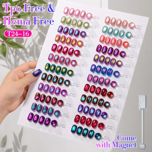 Double Rhythm 28Pcs 0.5Oz Cat Eye Gel Nail Polish Set Same Color Same Bottle Gel Polish Kit Nail Art Manicure Salon DIY at Home for Women (T24-16) - color: Ethereal Aurora