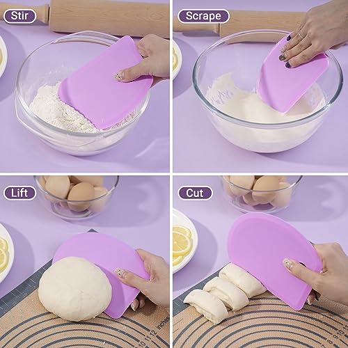 Sapid Silicone Bowl Scraper Flexible Curved Edge Dough Scraper Baking Bread - color: Purple