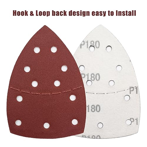 50 PCS Mouse Detail Sander Sandpaper, 180 Grit Palm Sander Sandpaper 11 Holes Hook and Loop Sander Pads Triangular Sanding Sheets Abrasive Sanding Paper for Mouse Sander - size: 180 Grit