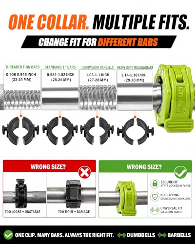 MAXRICH Ultra-Thin 1-Inch Barbell Clamps, Quick Release Weight Clips for 23–30mm Bars, Secure Barbell Collars for Home Gym - color: Green