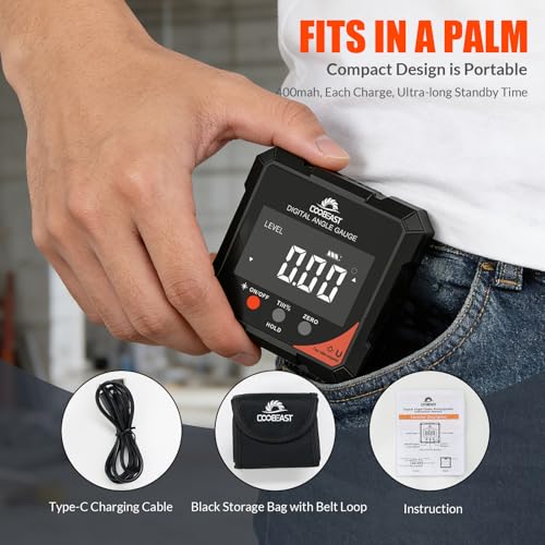 Digital Angle Finder with Laser 4-side Magnetic Angle Gauge Rechargeable - color: Grey