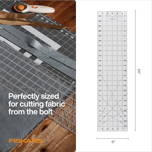 Fiskars 6" x 24" Sewing & Quilting Ruler with Gridlines, Clear/Black - size: 6" x 24"