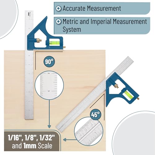 Mr. Pen- Combination Square Set, 12", Blue, Combo Square, Carpentry Tools - color: Blue