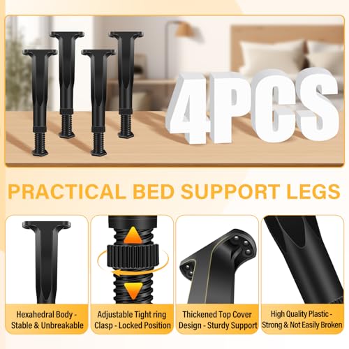 4 PCS Adjustable Height Bed Frame Support Legs - 7.8-14.6inch Bed Slats Support Leg with Screws, Furniture Legs for Bed Frame/Bed Center Slat/Cabinet/Dresser/Table/Sofa/Chair, Bed Replacement Legs - size: 4PCS