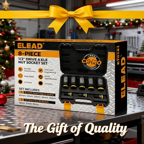 12-Point 1/2" Drive Axle Nut Socket Set, 8-Piece Metric Wheel Axle Nut Wrench Large Jumbo 30mm 32mm 34mm 35mm 36mm, Hex Bit Socket 14mm 17mm 19mm, Car Spindle Joint High Torque Truck Bearing Locknut - style: Metric 12-Point