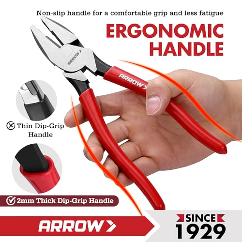 ARROW 8" High Leverage Linemans Pliers, Side Cutters, Linesman Pliers
