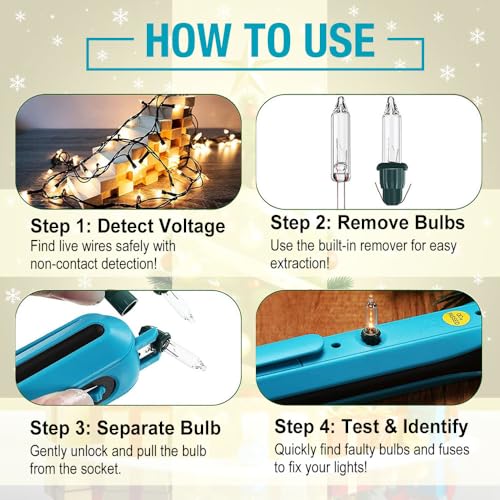 allsun Christmas Light Tester and Fixer with 50 Bulbs & Battery Tester, Non-Contact Voltage Detector Pen for Holiday String Lights, Fuse Tester Gun, Christmas Tree Light Repair Tool Kit - style: Light Tester+50pcs Blubs+Battery Tester