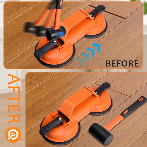 Floor Gap Fixer Tool Kit for Laminate & Vinyl Plank Floors, Heavy Duty Floor Suction Cup Tool for Gaps with Rubber Hammer, Adhesive Pads & Scraper, Laminate Floor Repair Kit for Floating Floors