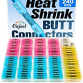 Heat Shrink Butt Connectors Kit - Waterproof Electrical Splice Crimp Terminal for Automotive Wiring - Marine Grade Heat Shrink Wire Connectors Set (240Pcs)