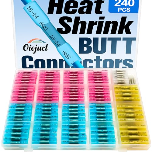Heat Shrink Butt Connectors Kit - Waterproof Electrical Splice Crimp Terminal for Automotive Wiring - Marine Grade Heat Shrink Wire Connectors Set (240Pcs)