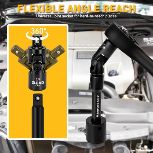 11-Piece Socket Extension Bar Set, 1/4", 3/8" & 1/2" Drive Ratchet Extensions 2", 3", 4", 6" & 10" with Swivel Universal Joints, Socket Adapters, CR-V Steel for Tight Spaces - style: 11-Piece 1/4" & 3/8" & 1/2"