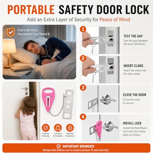 Portable Door Lock 2Pack Extra Lock for Additional Privacy and Safety in Home, Hotel and Apartment, Prevent Unauthorized Entry, Protect Family Security in Traveling, Bedroom, AirBNB