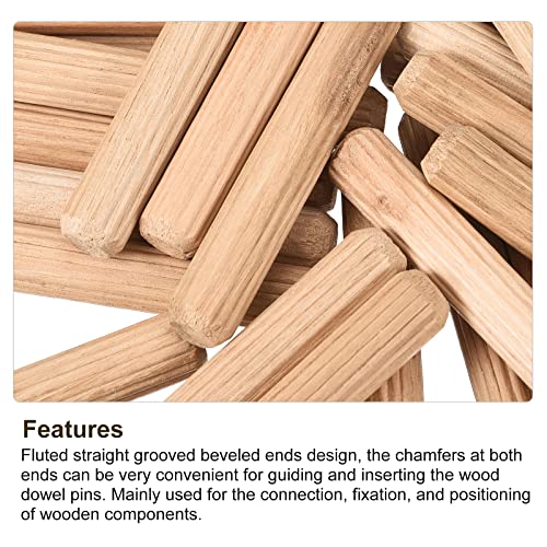 uxcell Wooden Dowel Pins 36pcs 8x50mm(5/16"x2") Fluted Beveled Ends Wood Dowel Pegs Kiln Dried Hardwood for Woodworking Furniture Shelf - size: 8x50mm