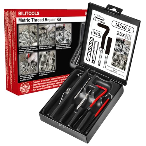BILITOOLS M3x0.5 Helicoil Thread Repair Kit Metric, HSS Drill Heli Coil Repair Kit - size: M3 x 0.5, style: Metric