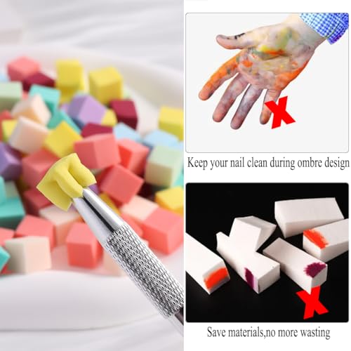 Fcozpjk 100PCS Soft Ombre Nail Sponge With Grabber Pen Polish Palette Paper - color: Colorful Sponges