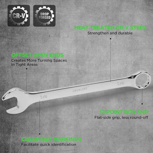 SWANLAKE 15-Piece SAE Wrench Set, V Notch Premium Combination Wrenchs Set, SAE 1/4" to 1-1/16", Max Torque, 12-Point, Chrome Vanadium Steel, with Storage Rack - style: 15pcs SAE Combination