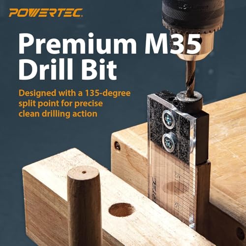 POWERTEC Dowel Jig Kit, Doweling Jig Kit 1/2", Self Centering Dowel Jigs Woodworking, Laser Cut Witness Mark, with Depth Scale, Drill Guide Dowel, Cobalt M-35 Drill Bit & Split Ring Stop Collar 71717 - style: 1/2" Doweling Jig Kit w/ Bit & Collar
