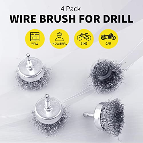 2 Pack WENORA Wire Brush Set for Drill, 1/4 Inch Hex Shank, 0.010 Inch Coarse Carbon Steel Drill Brush, Rust Removal - 2 Inch