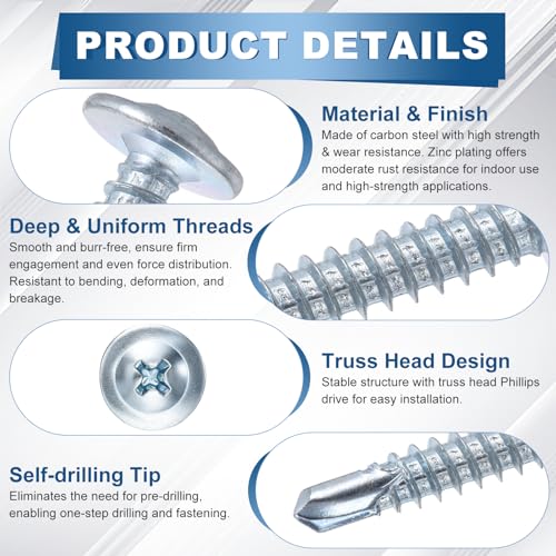 50Pcs #8x1-3/4 Sheet Metal Screws 410 Stainless Steel Silver - color: Blue and White, size: #8x1"