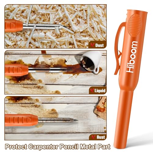 Hiboom 2 Pack Carpenter Pencils with Pencil Cap and 18 Refills, Orange - color: Orange