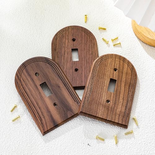 DoubleFill 4 Pcs Walnut Wood Switch Cover,13 * 8.2cm,Arch Single Toggle - color: Arch Single Toggle, size: 13 x 8.2 cm