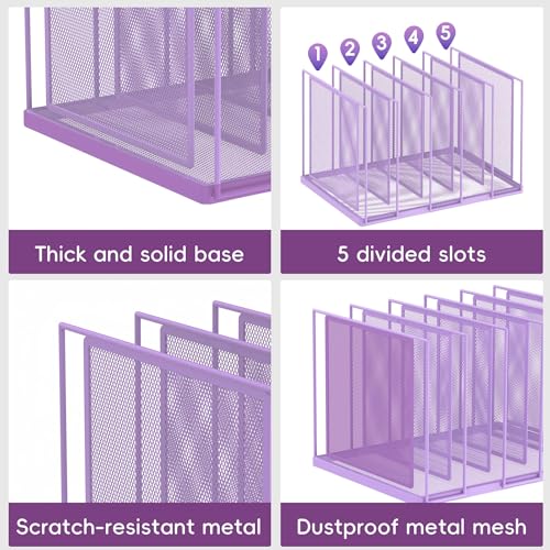 File Organizer for Desk, 5-Section Vertical File Sorter, Paper Holder Organizer Standing Metal File Folder for Office Home Classroom, Purple - color: Purple, size: 1 Pack 5-Section