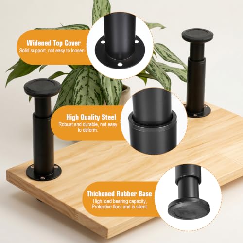 4Pcs Adjustable Furniture Legs 4.7-7.1 inch, Black Metal Adjustable Telescopic Cabinet Leg with 65mm Dome Basefor Sofa/Bed/Chair/Couch, Heavy Duty Bed Replacement Support Legs for Bed Frame