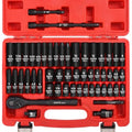 1/4" Socket Ratchet Wrench Set 52PCS, Metric Shallow and Deep Socket (4-14mm), SAE Shallow and Deep Socket (5/32-1/2 inch), with Ratchet Handle, Extension Bar, Adapter, Impact Universal Joint - color: 1/4-52pcs