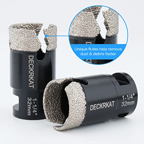 Diamond Core Drill Bit 1-1/4” 32mm Vacuum Brazed Hole Saw with Flutes for Granite Quartz Hard Porcelain Tile with 5/8-11 Female Thread & 3/8” Hex Shank Adapter Fit Angle Grinders & Drills - size: 1-1/4”（32mm）