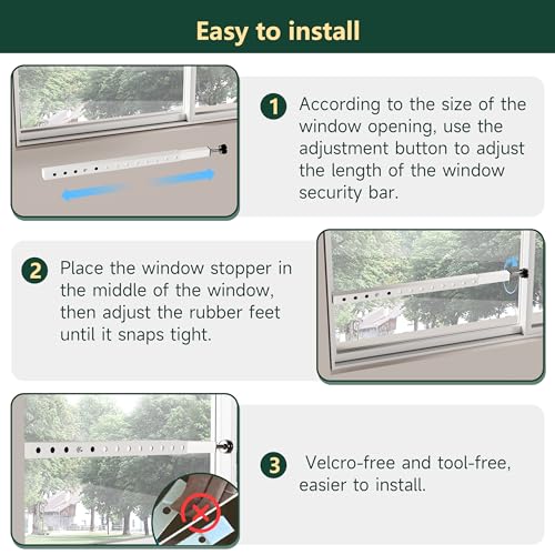 WooFog Window Security Bars Adjustable, Window Bars Security Inside Vertical, Heavy Window Ac Lock Bar with Rubber Feet for Up and Down Windows, 17-32 inch Double Hung Window Stopper -2 PCS Patented - size: 17" to 32"-2 PCS