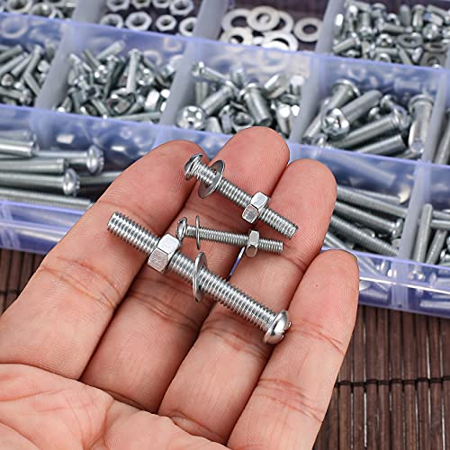 720 Pcs Nuts and Bolts Assortment Kit, M3 M4 M5 Carbon Steel Screws Bolts and Nuts and Washers Assortment Set, Assorted Cross Pan Head Machine Screws Set, with Storage Case