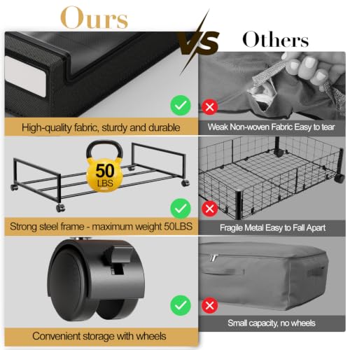 Yecaye 60L Under Bed Storage with Wheels, 4 Pack, Black - color: Black, size: 4 Pack