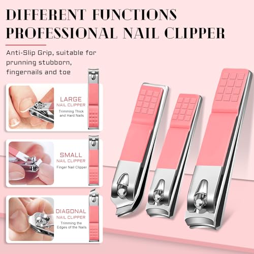BLESWIN Manicure Pedicure Set, 12 Pcs Nail Care Kit for Women, Mens Nail Grooming Kit, Manicure & Pedicure Tools & Accessories, Pink Nail Kit Manicure Set Luxury Leather Case for Home Salon Use - color: 1-Pink