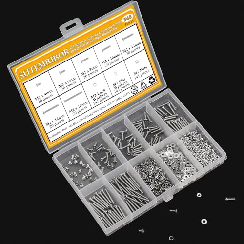 565 Pieces M2 Screws Nuts Washers Set, Sutemribor M2 x 4/6/8/10/12/16/20mm Countersunk Head Socket Cap Screws Nuts Washers Assortment Kit, 304 Stainless Steel, Fully Threaded - size: M2, style: Countersunk Head Socket Cap