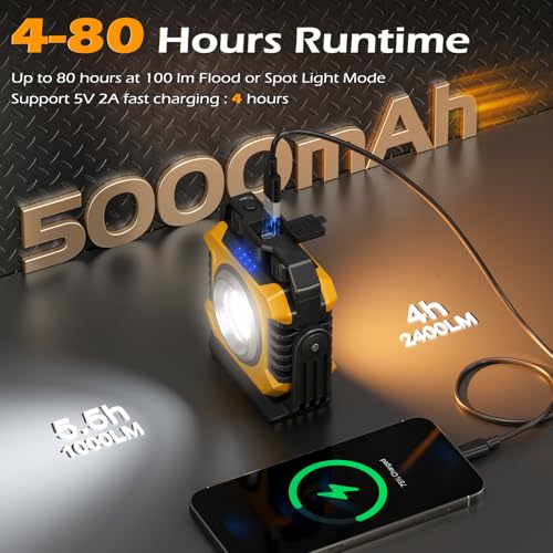 Samyoung 2-Pack 2400LM Magnetic Rechargeable Work Light, Up to 80 Hours - color: Yellow