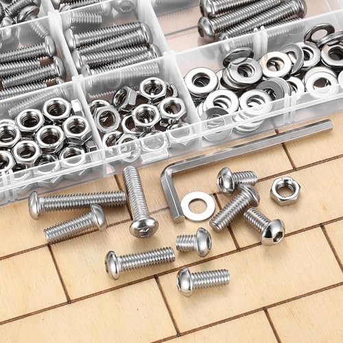 189 Pcs M6 Nuts and Bolts Assortment Kit, Pan Head Machine Screws and Nuts, Hex Button Head Socket Cap Screws Bolts and Nuts and Washers, Stainless Steel Metric Screw Assortment - size: M6