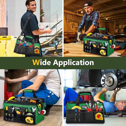 16 Inch Heavy Duty Tool Bag, Compact Tool Organizer with 17 Pockets, Wide Mouth Tool Tote with Adjustable Shoulder Strap, Portable Work Bag for Electricians, Mechanics, Contractors, DIY & Home Repair - size: 15.6"L x 8.3"W x 9.5"H