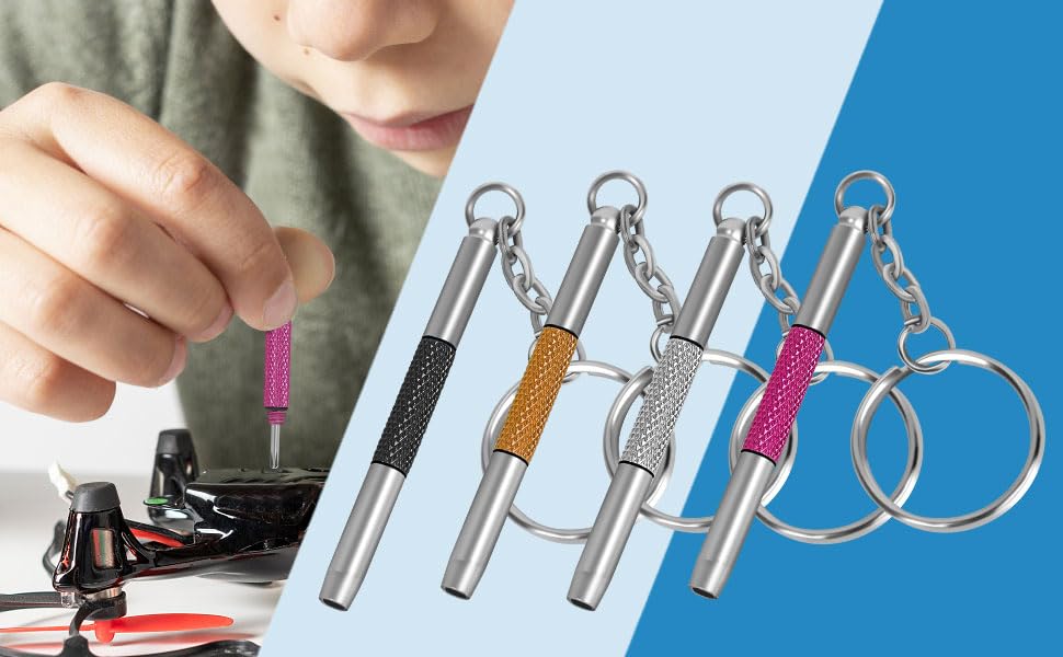 UNEAK - Eyeglass Screwdriver Repair Kit Silver Yellow Pink Black Precision 3 in 1 Mini Screwdrivers Set Keychain Glasses, Sunglasses, Sunglass, Watch, Electronics, Eyeglasses, Flat Head, Phillips, Hex - color: Silver Yellow Pink Black