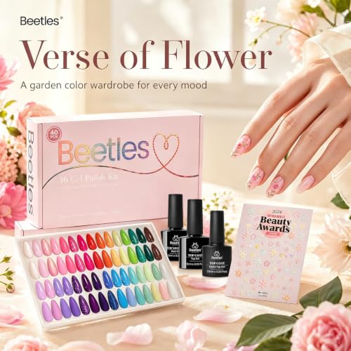Beetles Gel Nail Polish Set, 40 PCS 36 Colors Verse of Flower Garden Kit | with Base Coat Glossy & Matte Top Coats,Floral Stickers for Uv Led Gel Polish Manicures And Gifts - color: Verse of Flower